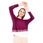 DESEN TRİKO Kadın Sıfır Yaka Uzun Kol Eteği Dantel Parçalı Penye Tunik Mürdüm Beden;4 BEDEN (XL) dsnNM440