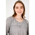 DESEN TRİKO Kadın Sıfır Yaka Uzun Kol Jakar Kumaşlı Penye Bluz Gri Beden;4 BEDEN (XL) dsnNM682