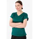Desen Triko Kadın V Yaka Önü Saten Bluz Yeşil - XL