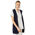 Desen Triko Kare Örgülü Uzun Triko Yelek, 2XL, Kare Örgülü Uzun Yelek, Lacivert, Kadın