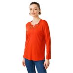Desen Triko Nakış İşlemeli Uzun Kollu Penye Bluz, XL, 25702, Oranj, Kadın