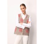 Desen Triko Pıtırcık Çiçekli Patchwork Keçe Yün Yelek, L, Pıtırcık Çiçekli Patchwork, Bej_Y.Ş.Pembe, Kadın