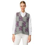 Desen Triko Pıtırcık Çiçekli Patchwork Keçe Yün Yelek, L, Pıtırcık Çiçekli Patchwork, Y.Füme_A.Mor, Kadın