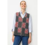 Desen Triko Pıtırcık Çiçekli Patchwork Keçe Yün Yelek, M, 24084, Füme_Y.Ş.Pembe, Kadın