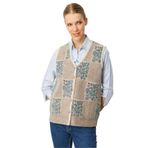 Desen Triko Pıtırcık Çiçekli Patchwork Keçe Yün Yelek, M, Pıtırcık Çiçekli Patchwork, Bej_M.Yeşili, Kadın