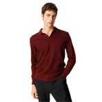 Desen Triko Polo Yaka Baklavalı Triko Kazak, 2XL, 25608, Bordo, Erkek