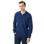 Desen Triko Polo Yaka Basic Yün Kazak, 2XL, 23528, İndigo, Erkek