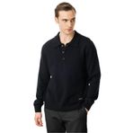 Desen Triko Polo Yaka Basic Yün Kazak, 2XL, 23528, Siyah, Erkek