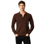 Desen Triko Polo Yaka Basic Yün Kazak, XL, 23528, M.Kahve, Erkek