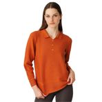 Desen Triko Polo Yaka Bluz, M, 25243, Turuncu, Kadın