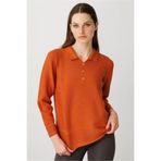 Desen Triko Polo Yaka Bluz, XL, 25243, Turuncu, Kadın