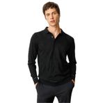 Desen Triko Polo Yaka Çizgili Baklavalı Yün Kazak, 2XL, 25606, Siyah, Erkek