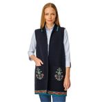 Desen Triko Polo Yaka Etek Ucu Kilim Desenli Uzun Yün Yelek, S, Polo Yaka Kilim Desenli Yelek, K.Lacivert, Kadın