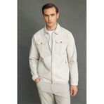Desen Triko Polo Yaka Göğsü Cepli Mont, 2XL, 25440, Krem, Erkek