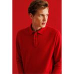 Desen Triko Polo Yaka Sweatshirt, 3XL, 25728, Kırmızı, Erkek