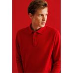 Desen Triko Polo Yaka Sweatshirt, L, 25728, Kırmızı, Erkek