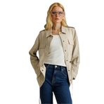 Desen Triko Safari Model Keten Ceket, M, KMY24079, Taş, Kadın