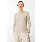 Desen Triko Sıfır Yaka Uzun Kol Basic Pamuklu Bluz, L, 23756, Bej, Kadın