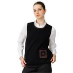 Desen Triko Sıfır Yaka Yün Süveter, XL, 25200, Siyah, Kadın