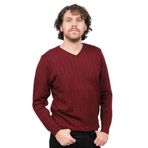 Desen Triko V Yaka Yün Kazak, M, 802420209626, BORDO, Erkek