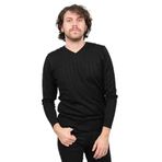 Desen Triko V Yaka Yün Kazak, M, 802420209626, SİYAH, Erkek