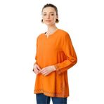 Desen Triko Yakası Kolu Ve Eteği Yırtmaçlı Bluz, XL, 25776, Turuncu, Kadın