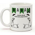 Desene Bak Babaya Özel Evimizin Direği Babam Yazılı Kupa Bardak - Komik Tasarım Baskılı Seramik Hediye Kupa Bardak - Beyaz