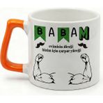 Desene Bak Babaya Özel Evimizin Direği Babam Yazılı Kupa Bardak - Komik Tasarım Baskılı Seramik Hediye Kupa Bardak - Turuncu