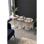 DESENGO Luna traverten 38 cm geniş kullanım 3'lü zigon sehpa salon sehpası çay sehpası servis sehpası,