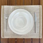 Desenİzmir Amerikan Servis Jüt Hasır Beyaz Şeritli 6'lı - 35 x 45 cm - Gold