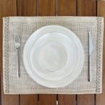 Desenİzmir Amerikan Servis Jüt Hasır Beyaz Şeritli 6'lı - 35 x 45 cm - Gri - Silver