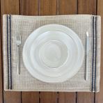 Desenİzmir Amerikan Servis Jüt Hasır Beyaz Şeritli 6'lı - 35 x 45 cm - Lacivert