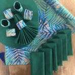 Desenİzmir Amerikan Servis Mavi Hasır Desen Takım 6 Supla, 6 Kumaş Peçete, 6 Peçete Halkası ve Runner Örtü Kombin 3 - 40 x 140 cm - Renkli