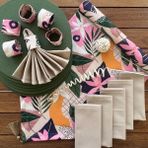 Desenizmir Amerikan Servis Saklı Bahçe Desen Takım 6 Supla, 6 Kumaş Peçete, 6 Peçete Halkası ve Runner Örtü Kombin 2 - Renkli - 40 x 140 cm