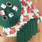 Desenizmir Amerikan Servis Yılbaşı Çiçeği Desen Takım 6 Supla, 6 Kumaş Peçete, 6 Peçete Halkası ve Runner Örtü Kombin 3 - 40 x 140 cm - Renkli