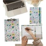 Desenli A4 Kapaksız Sekreterlik Masaüstü Haftalık Planlayıcı ve A5 Sert Kapak Lastikli Defter Planner Planlama Seti Ofis - Beyaz