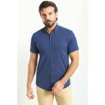 Desenli Açık Lacivert Slim Fit Kısa Kollu Erkek Gömlek - XL