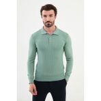 Desenli Açık Yeşil Slim Fit Polo Yaka Erkek Triko Kazak