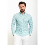 Desenli Açık Yeşil Slim Fit Uzun Kollu Erkek Gömlek