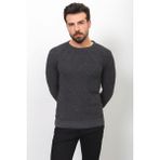 Desenli Antrasit Rengi Slim Fit Bisiklet Yaka Yün Erkek Kazak - XL