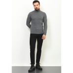 Desenli Antrasit Rengi Slim Fit Tam Balıkçı Yaka Yün Erkek Kazak - XL