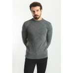 Desenli Antrasit Renk Slim Fit Bisiklet Yaka Yün Erkek Kazak