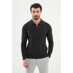 Desenli Antrasit Slim Fit Fermuarlı Polo Yaka Erkek Triko Kazak