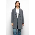 Desenli Astarlı Oversize Kruvaze kaban Gri 3095 - 44