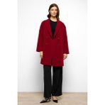 Desenli Astarlı Oversize Kruvaze kaban Kırmızı 3095 - 40