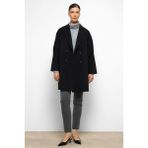 Desenli Astarlı Oversize Kruvaze kaban Siyah 3095 - 36