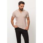 Desenli Bej Rengi Slim Fit Apaç Yaka Erkek T-Shirt - XL