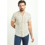 Desenli Bej Rengi Slim Fit Apaç Yaka Kısa Kollu Erkek Gömlek - XL - Bej - Kahve