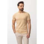 Desenli Bej Rengi Slim Fit Bisiklet Yaka Erkek T-shirt - 2XL