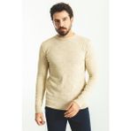 Desenli Bej Rengi Slim Fit Bisiklet Yaka Yün Erkek Kazak
